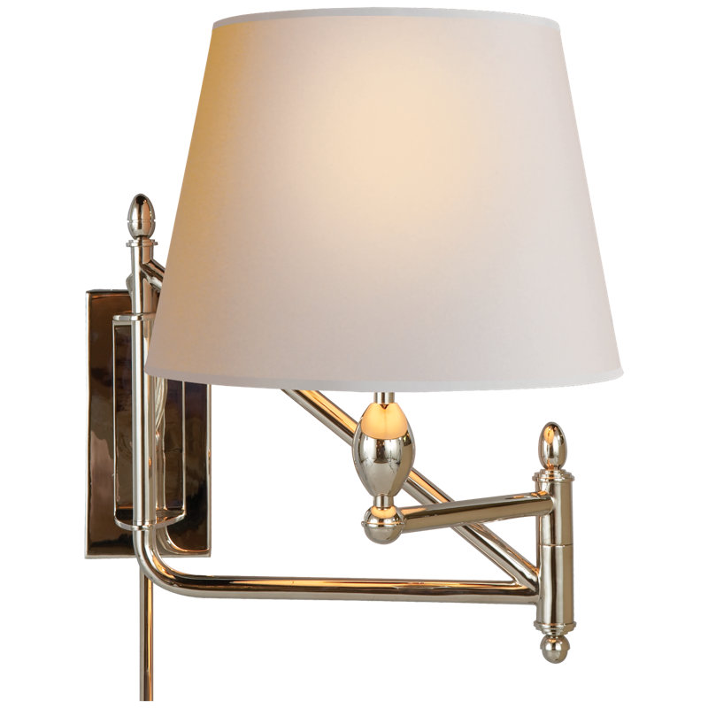 Polished Nickel Swing Arm Wall Light with Paper Shade