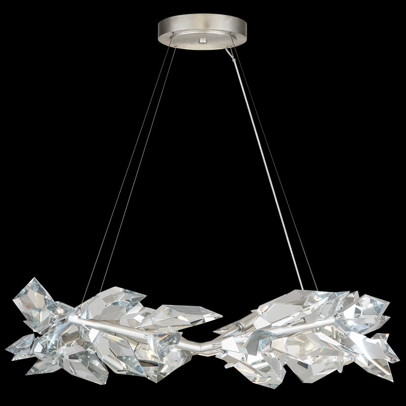 Foret 34" Silver Leafed Round Chandelier with Faceted Crystal Leaves