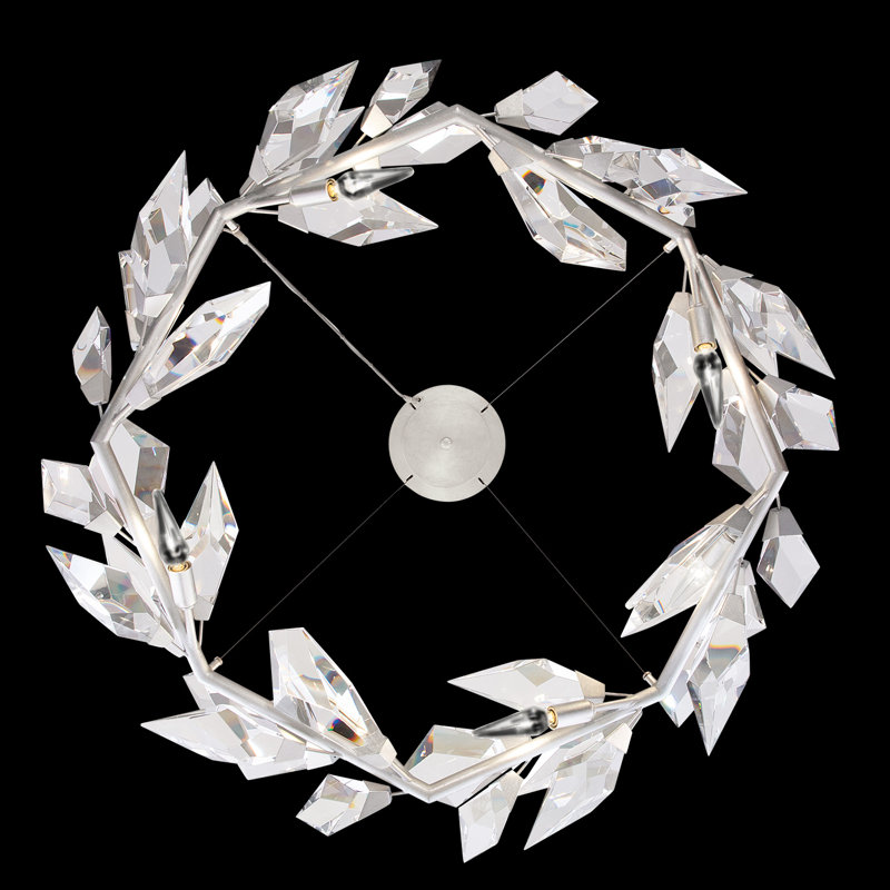 Foret 34" Silver Leafed Round Chandelier with Faceted Crystal Leaves
