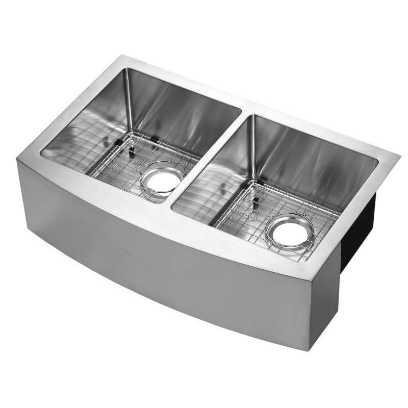Belleville 33'' Satin Stainless Steel Farmhouse Double Bowl Sink