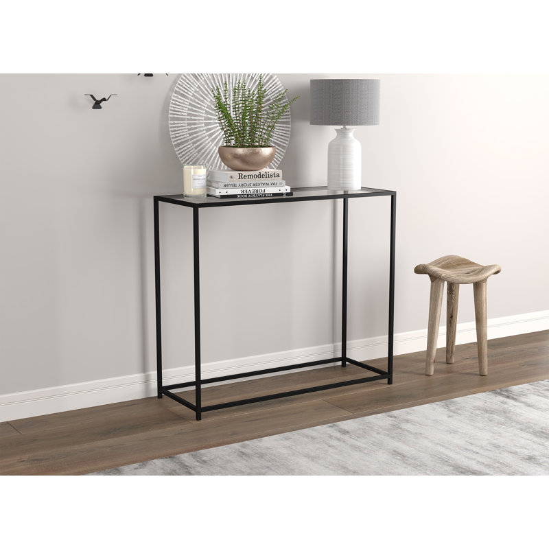 Sleek Modern Black Metal and Glass Rectangular Console Table