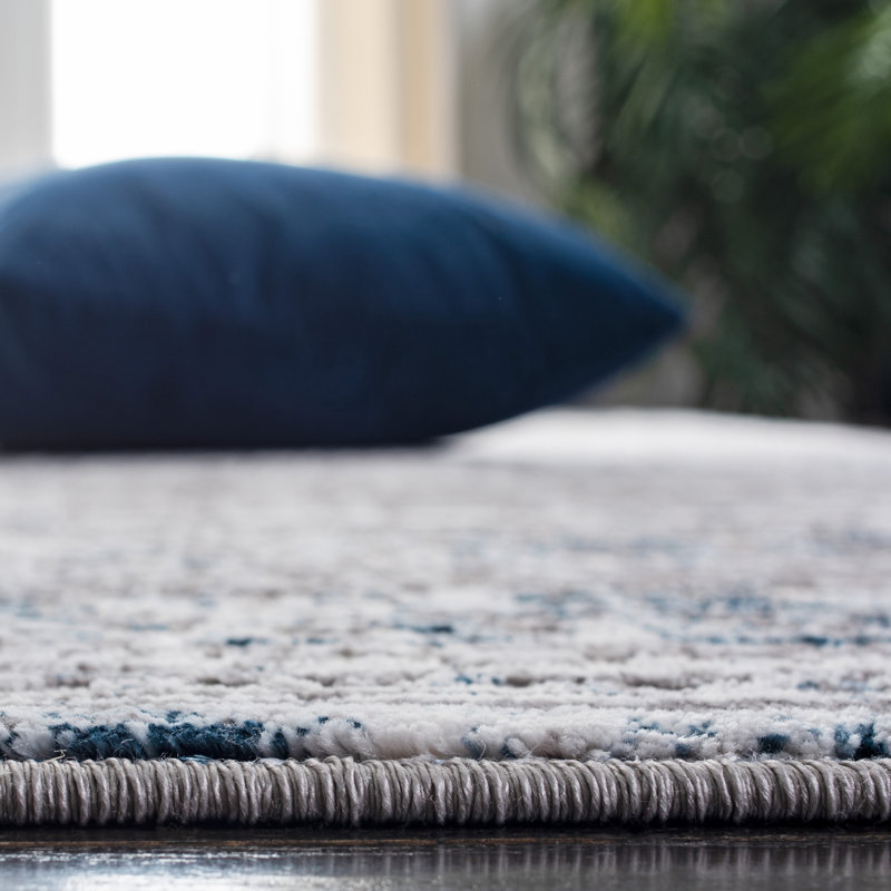 Amelia Grey/Blue Hand-Knotted Synthetic Area Rug, 5'5" x 7'7"