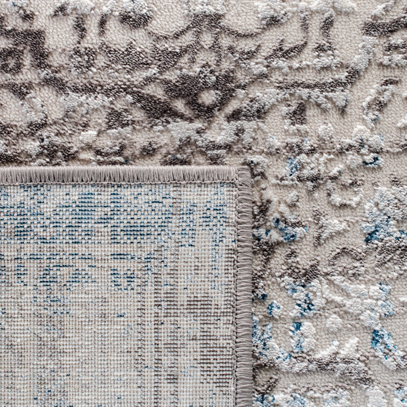 Amelia Grey/Blue Hand-Knotted Synthetic Area Rug, 5'5" x 7'7"