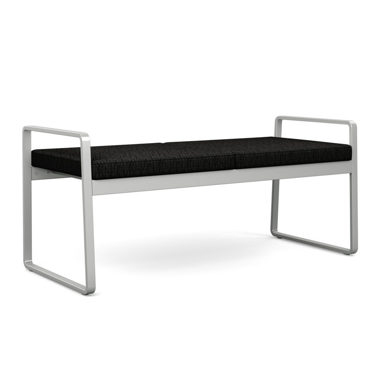 Gansett Black Metal Frame 2-Seat Bench with Gray Fabric Upholstery