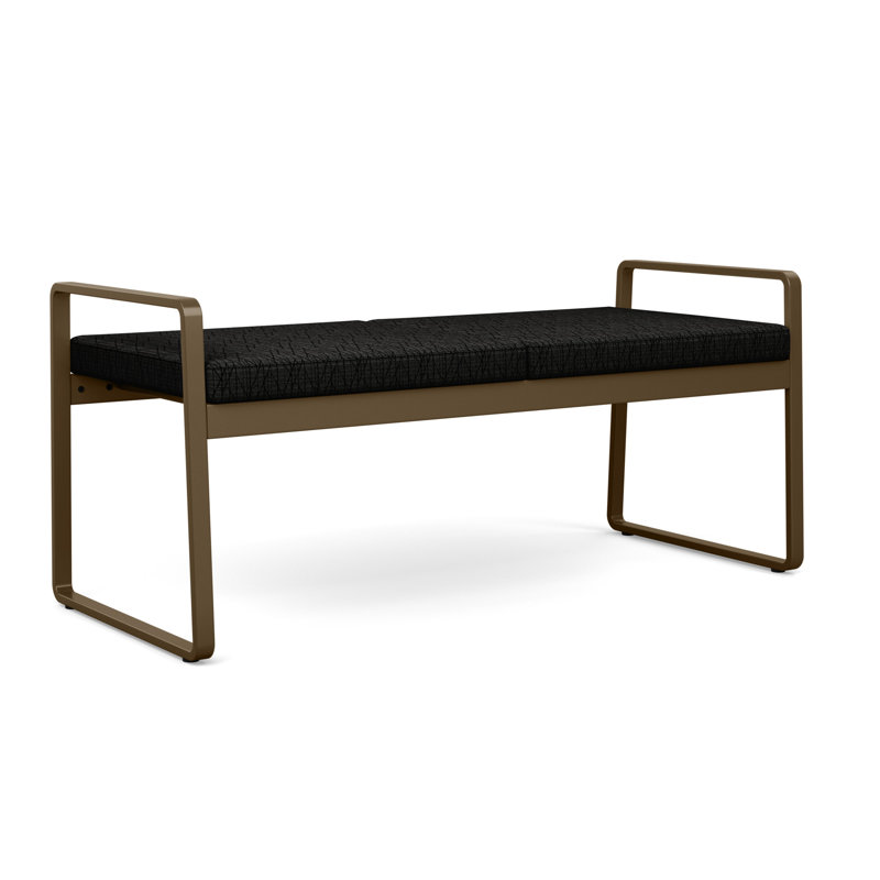 Gansett Black Metal Frame 2-Seat Bench with Gray Fabric Upholstery