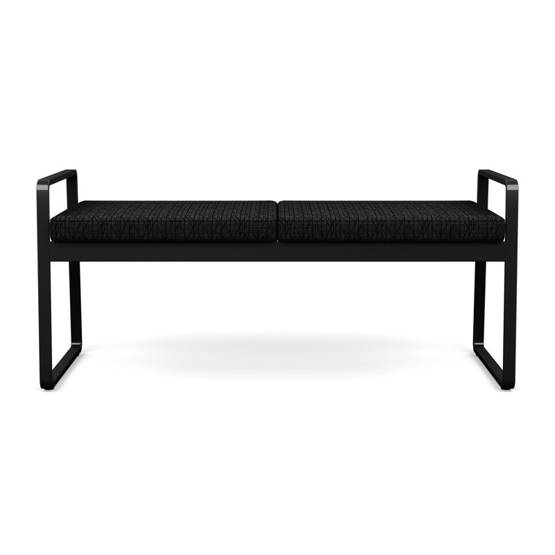 Gansett Black Metal Frame 2-Seat Bench with Gray Fabric Upholstery