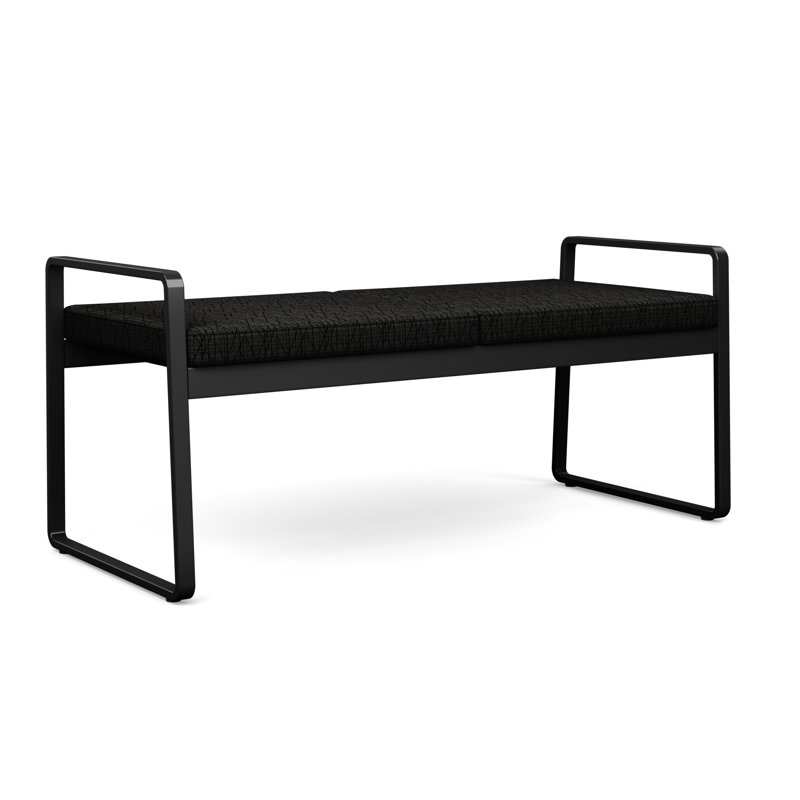 Gansett Black Metal Frame 2-Seat Bench with Gray Fabric Upholstery