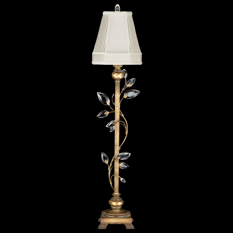 Crystal Laurel Silver Buffet Lamp with Stylized Leaves
