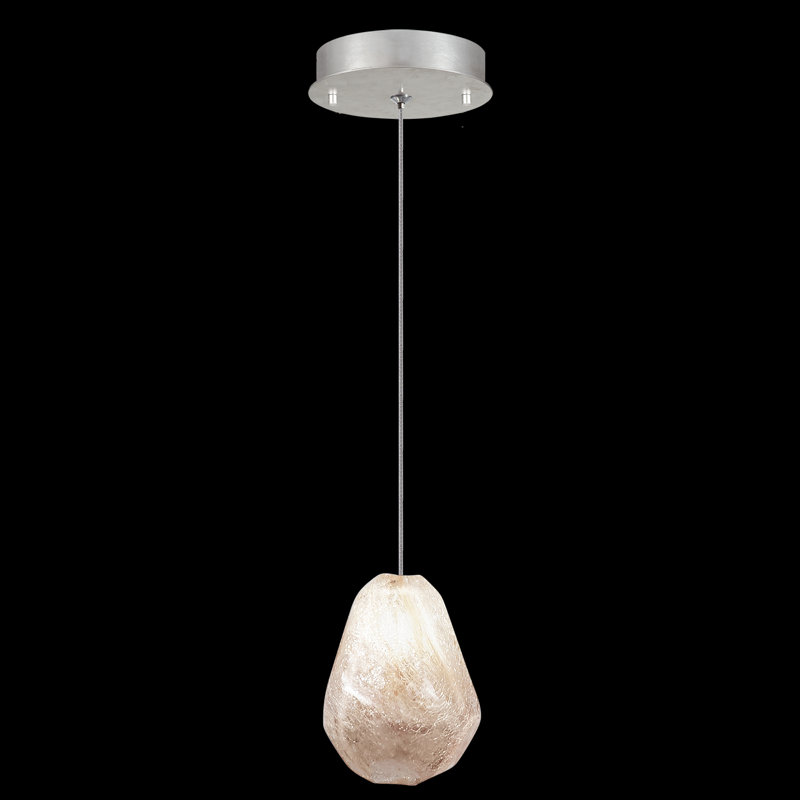 Mini Natural Quartz LED Glass Pendant with Silver Leaf Canopy