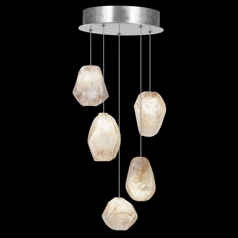 Silver Glass 5-Light Pendant with Dichroic Crystal Shades