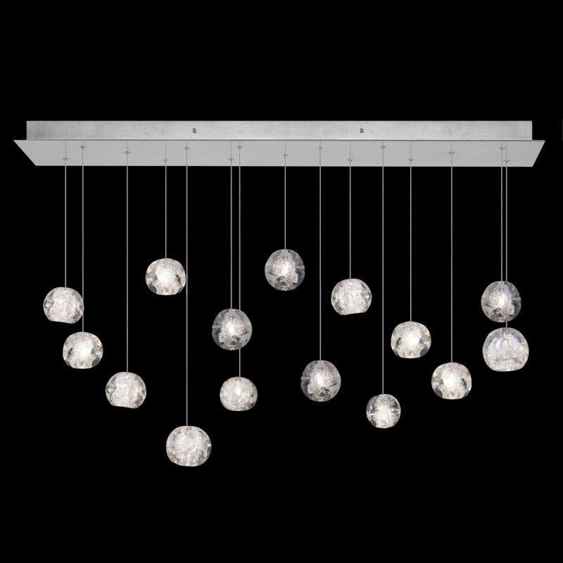 Silver Glass 15-Light Linear Pendant with LED Bulbs