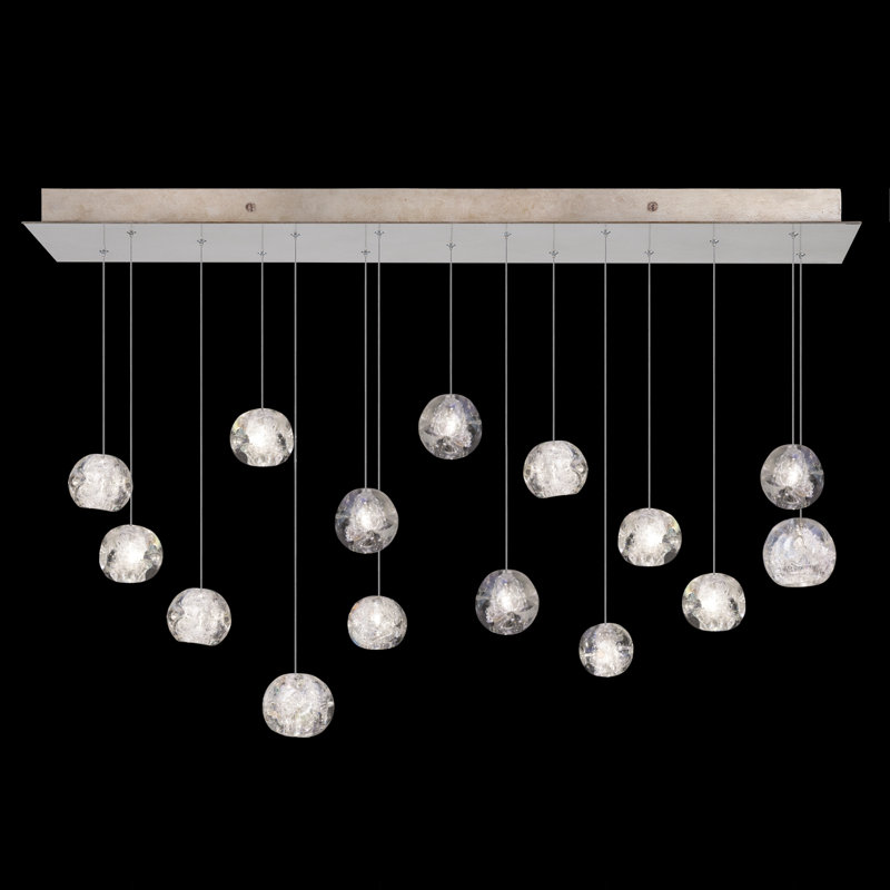 Gold Glass 15-Light Linear Pendant with LED Bulbs