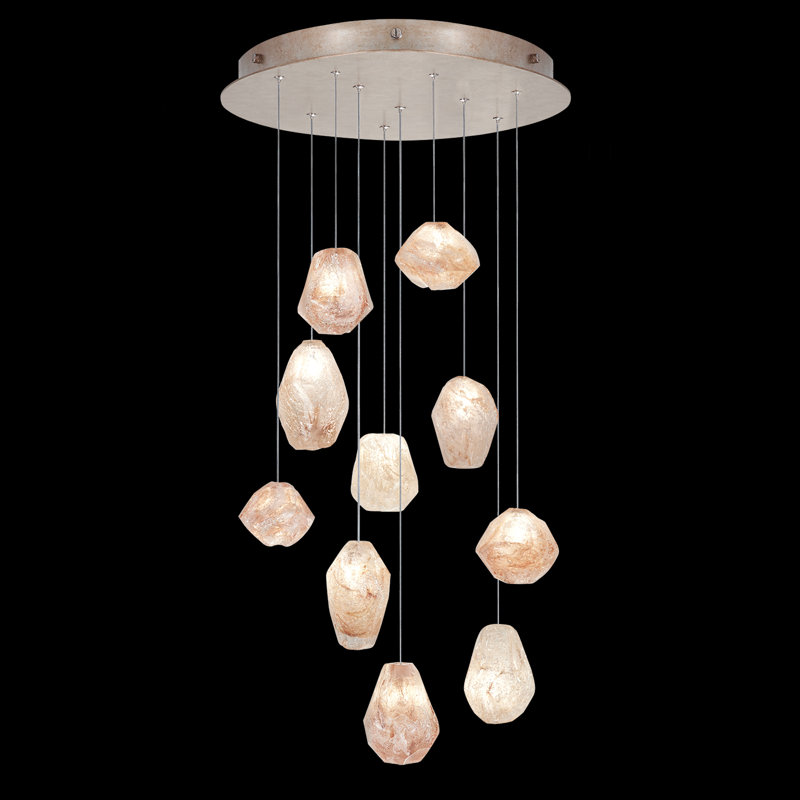 Aurora Quartz Glass 10-Light LED Pendant with Gold Leaf Canopy