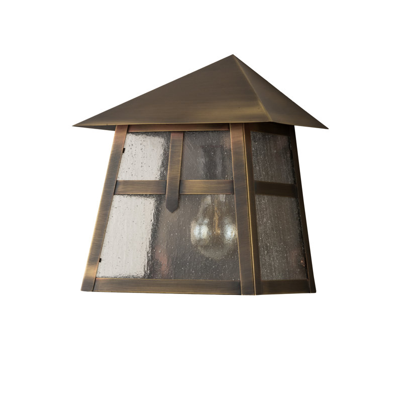 Antique Brass and Seedy Glass Mission Wall Sconce