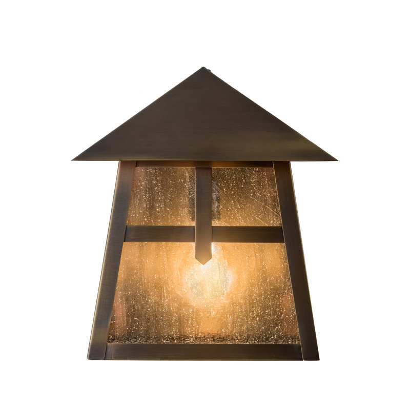 Antique Brass and Seedy Glass Mission Wall Sconce