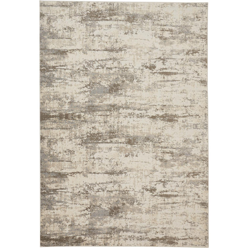 Frida Ivory Abstract Lustrous Viscose Area Rug, 7'9" x 10'