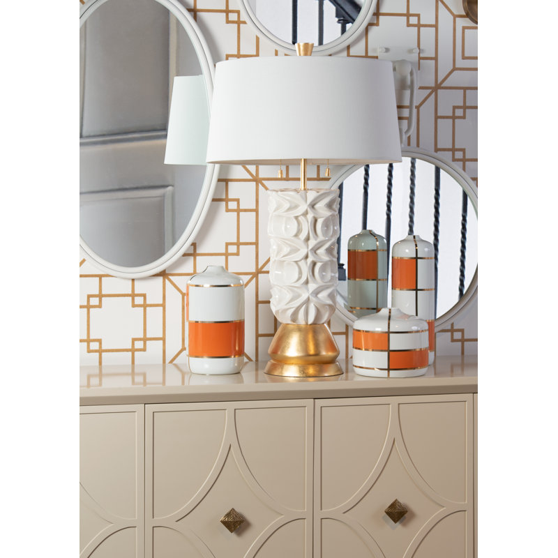 Massaro Ceramic Canister Set in White, Orange, and Gold