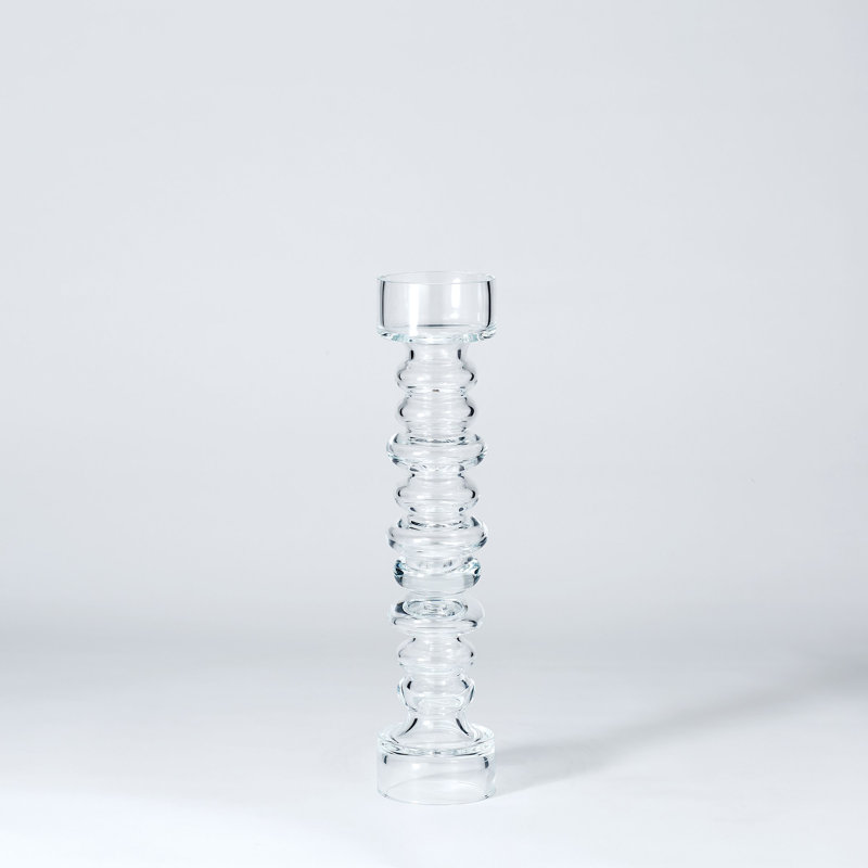 Clear Ribbed Glass Pillar Candleholder Vase