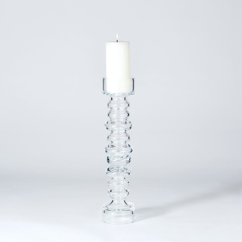 Clear Ribbed Glass Pillar Candleholder Vase