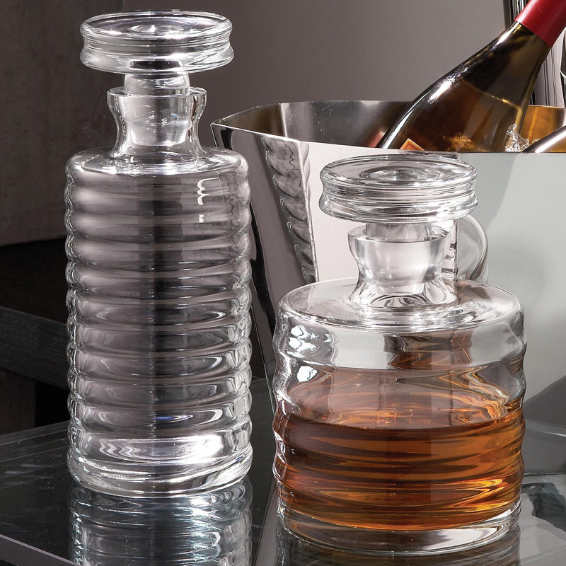 Clear Ribbed Glass Decanter with Ornate Stopper