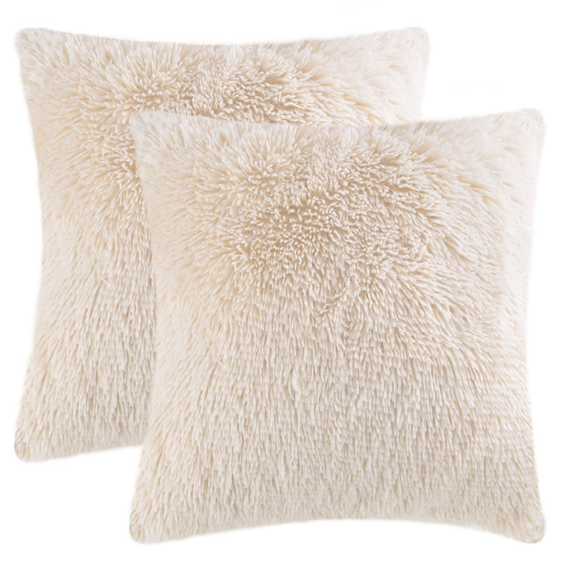 Beige Faux Fur 18" x 18" Pillow Covers, Set of 2