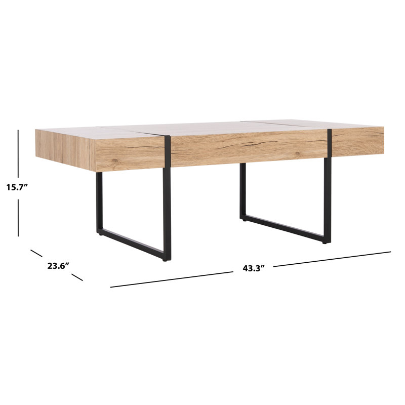 Tristan Natural Black 48" Rectangular Wood Metal Coffee Table