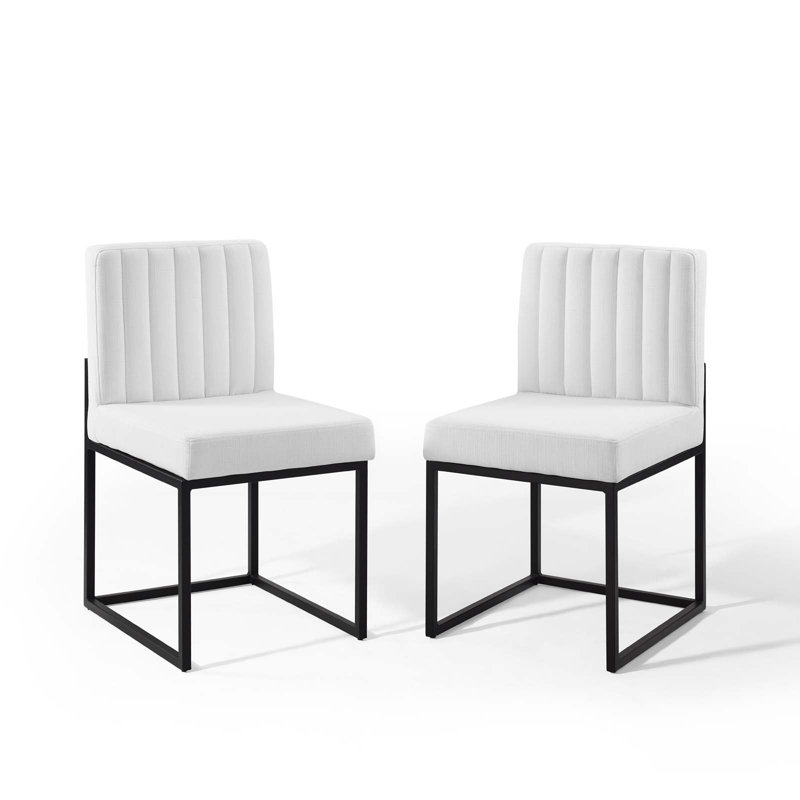 Modern Black & White Channel Tufted Metal Side Chair