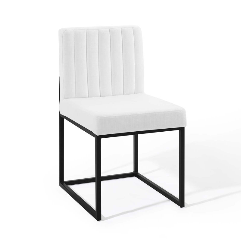 Modern Black & White Channel Tufted Metal Side Chair