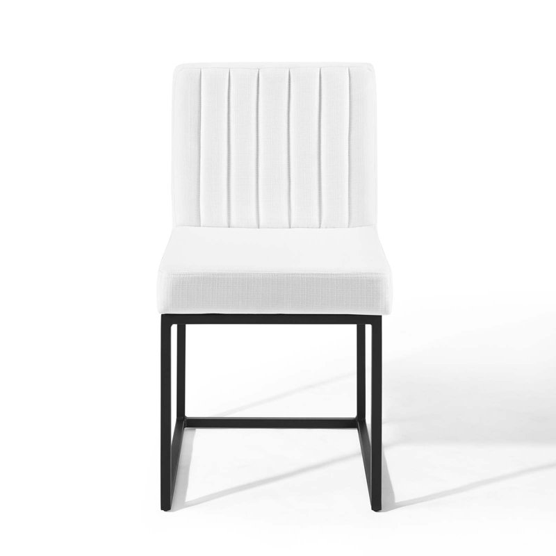 Modern Black & White Channel Tufted Metal Side Chair