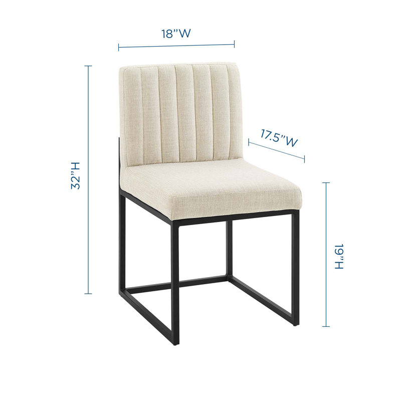 Beige Upholstered Side Chair with Black Metal Frame