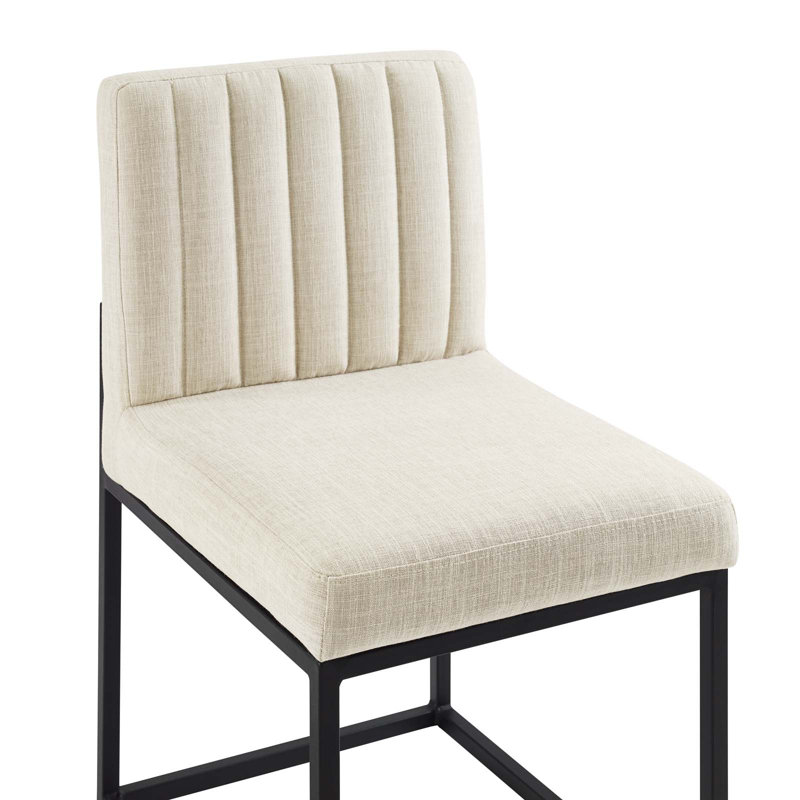Beige Upholstered Side Chair with Black Metal Frame