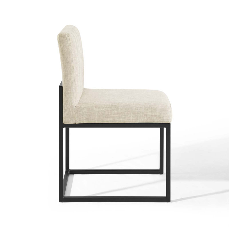 Beige Upholstered Side Chair with Black Metal Frame