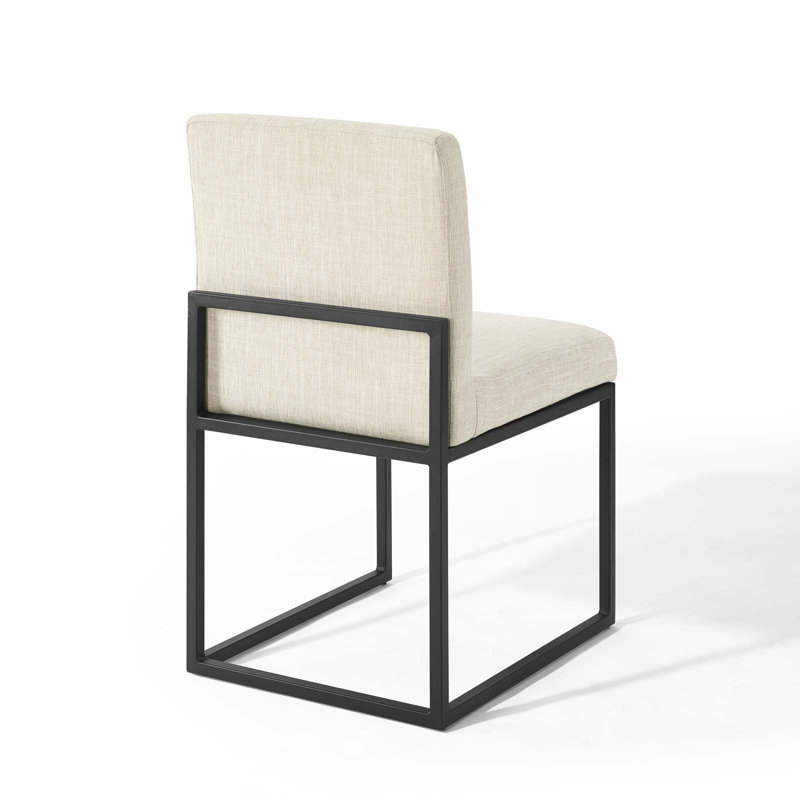 Beige Upholstered Side Chair with Black Metal Frame