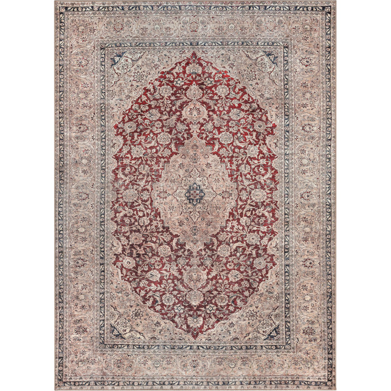 Lotus Tonti Red Vintage Medallion 7'10" x 9'10" Washable Area Rug