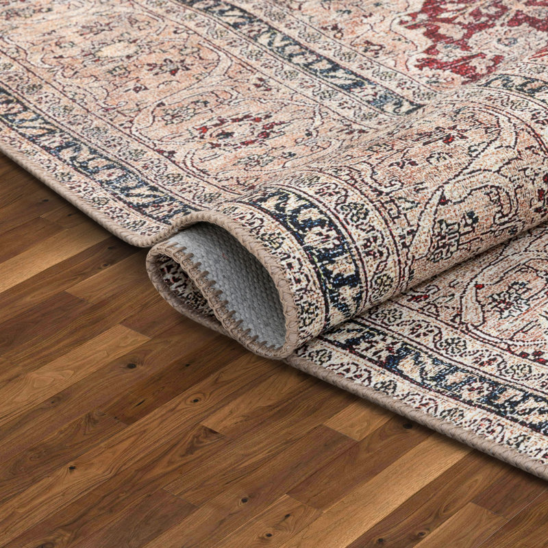 Lotus Tonti Red Vintage Medallion 7'10" x 9'10" Washable Area Rug