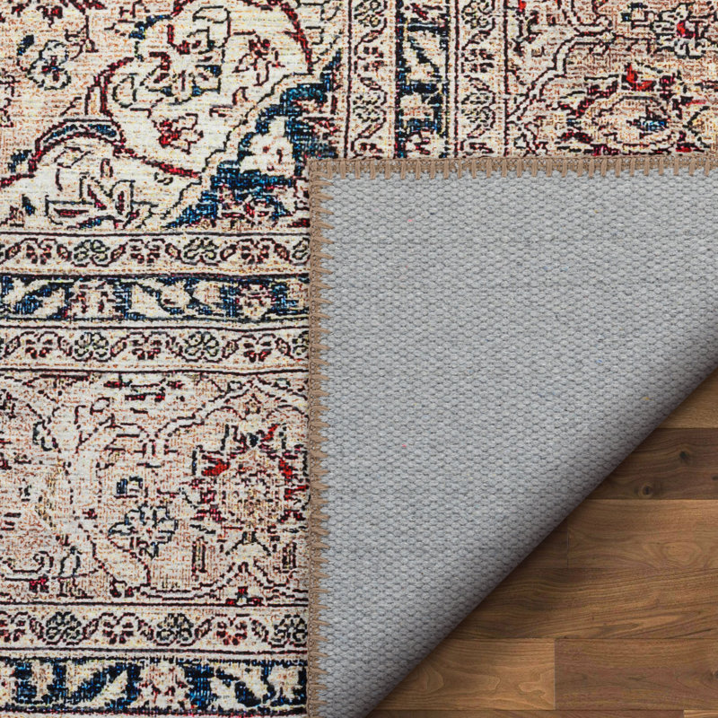 Lotus Tonti Red Vintage Medallion 7'10" x 9'10" Washable Area Rug