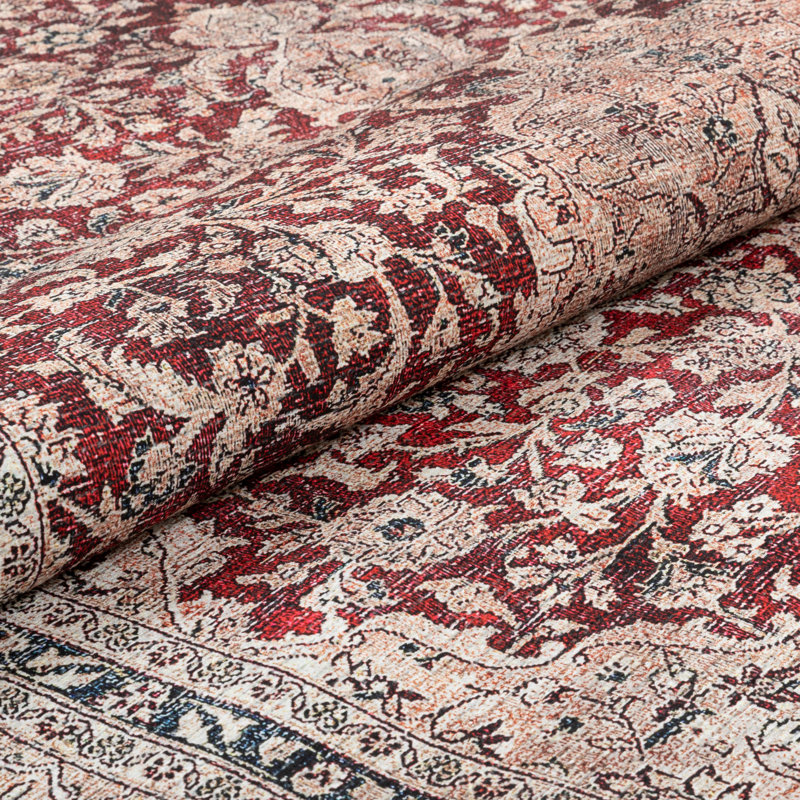 Lotus Tonti Red Vintage Medallion 7'10" x 9'10" Washable Area Rug