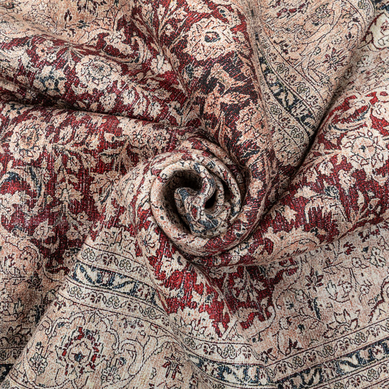 Lotus Tonti Red Vintage Medallion 7'10" x 9'10" Washable Area Rug
