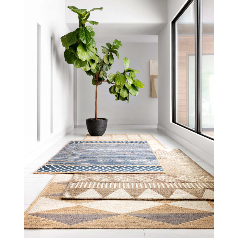 Gray and Natural Geometric Braided Jute Rug 7'9" x 9'9"