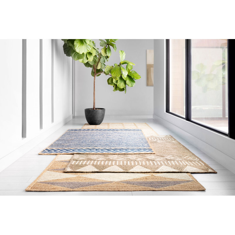 Gray and Natural Geometric Braided Jute Rug 7'9" x 9'9"