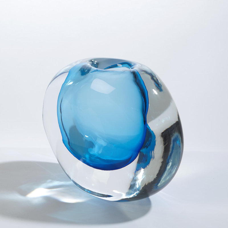 Light Blue Artisan Crafted Glass Decorative Table Vase