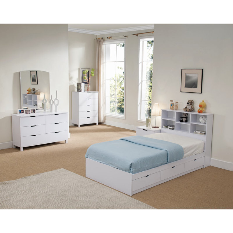 Taupe Twin Wood Frame Storage Bed with 3 Drawers