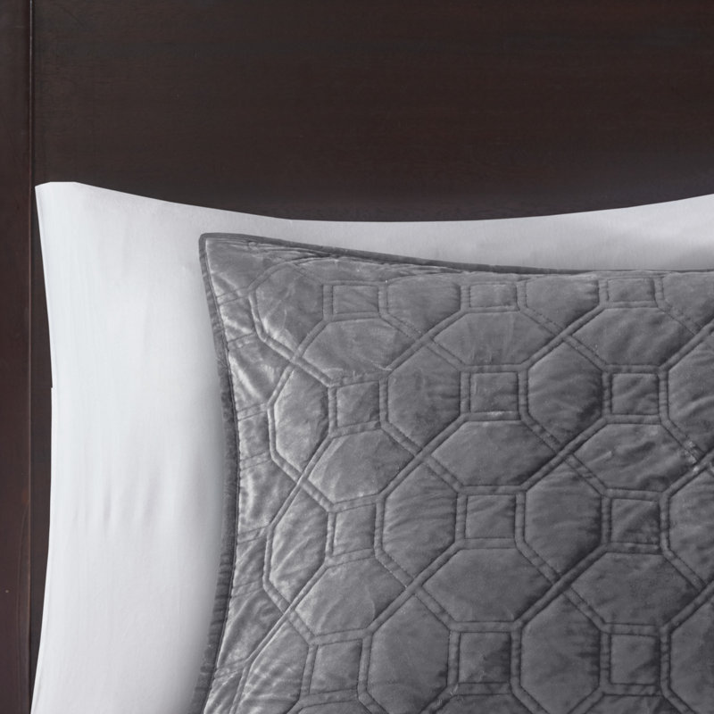 Gray King Velvet Reversible Quilt Set with Shams