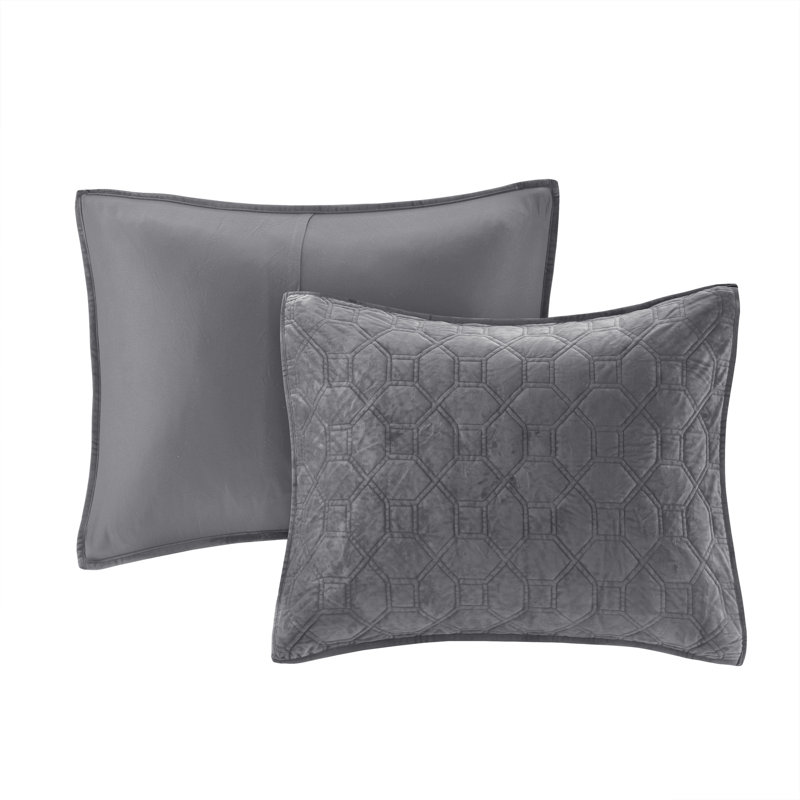 Gray King Velvet Reversible Quilt Set with Shams
