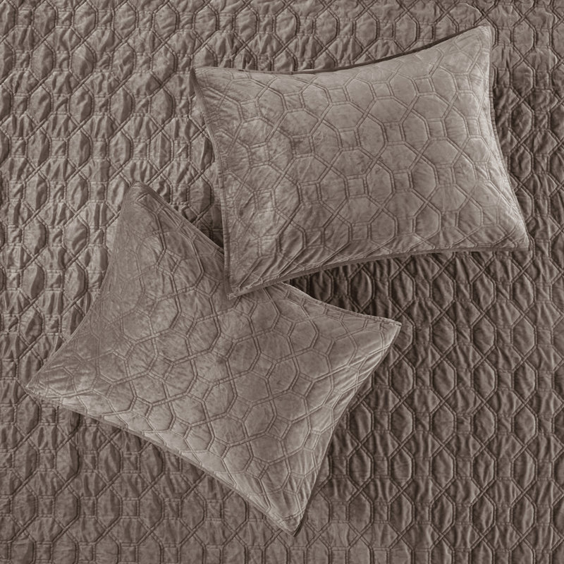 Taupe Full Velvet Reversible Quilt Set with Shams