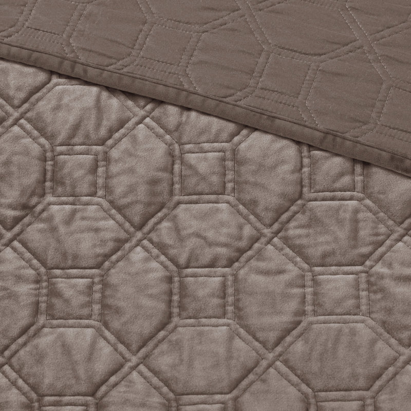 Taupe Full Velvet Reversible Quilt Set with Shams