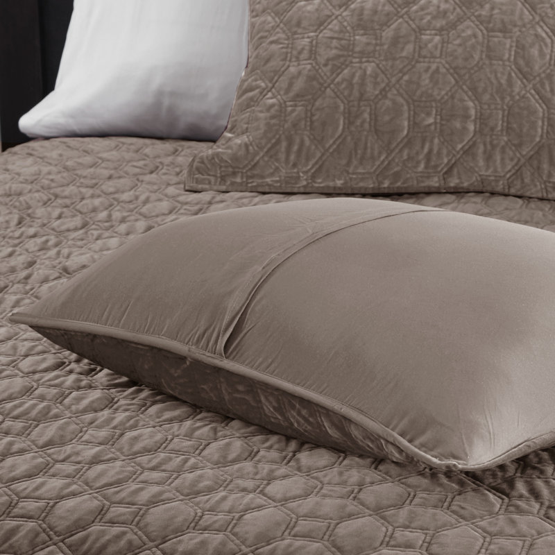 Taupe Full Velvet Reversible Quilt Set with Shams