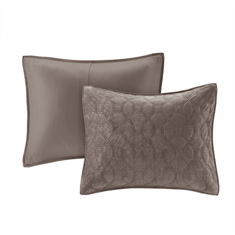 Taupe Full Velvet Reversible Quilt Set with Shams