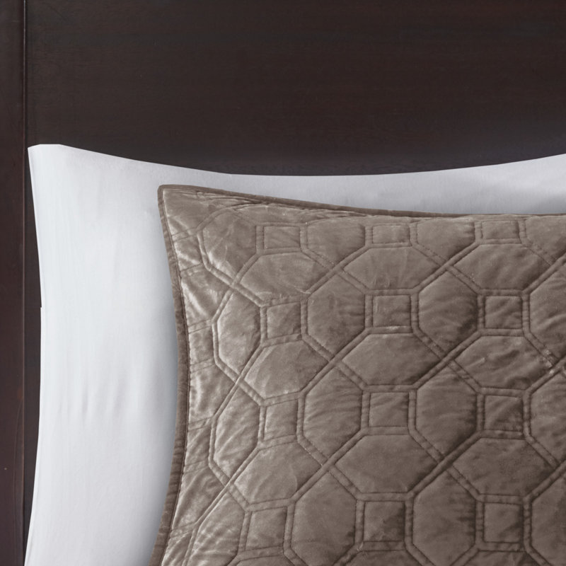 Taupe Full Velvet Reversible Quilt Set with Shams