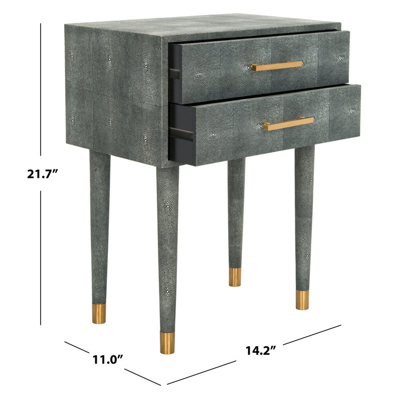 Black Faux Shagreen Rectangular End Table with Storage